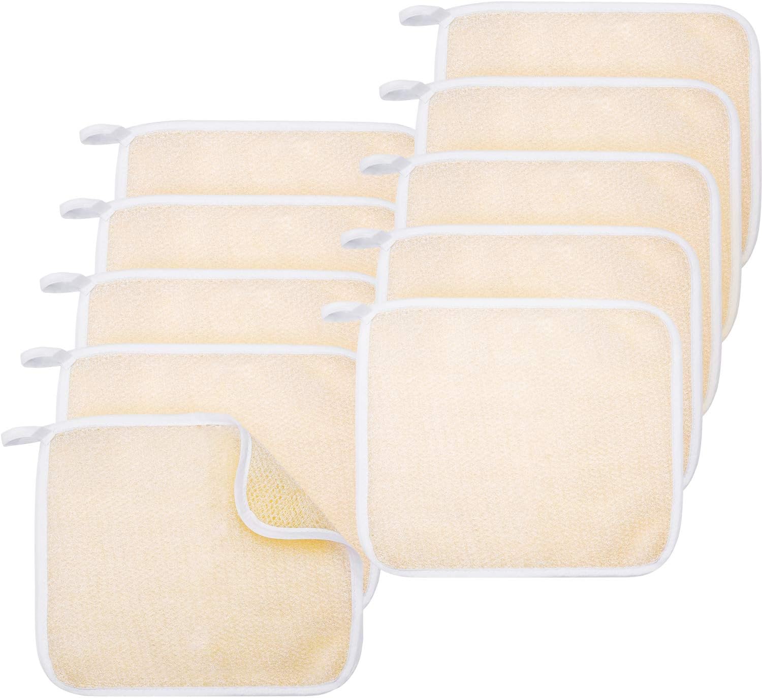 Exfoliating Face and Body Wash Cloths Towel 10 Pieces Soft Weave Bath Cloth 2 Sides Exfoliating Scrub Cloth Massage bath Cloth for Women and Man (Beige and White)