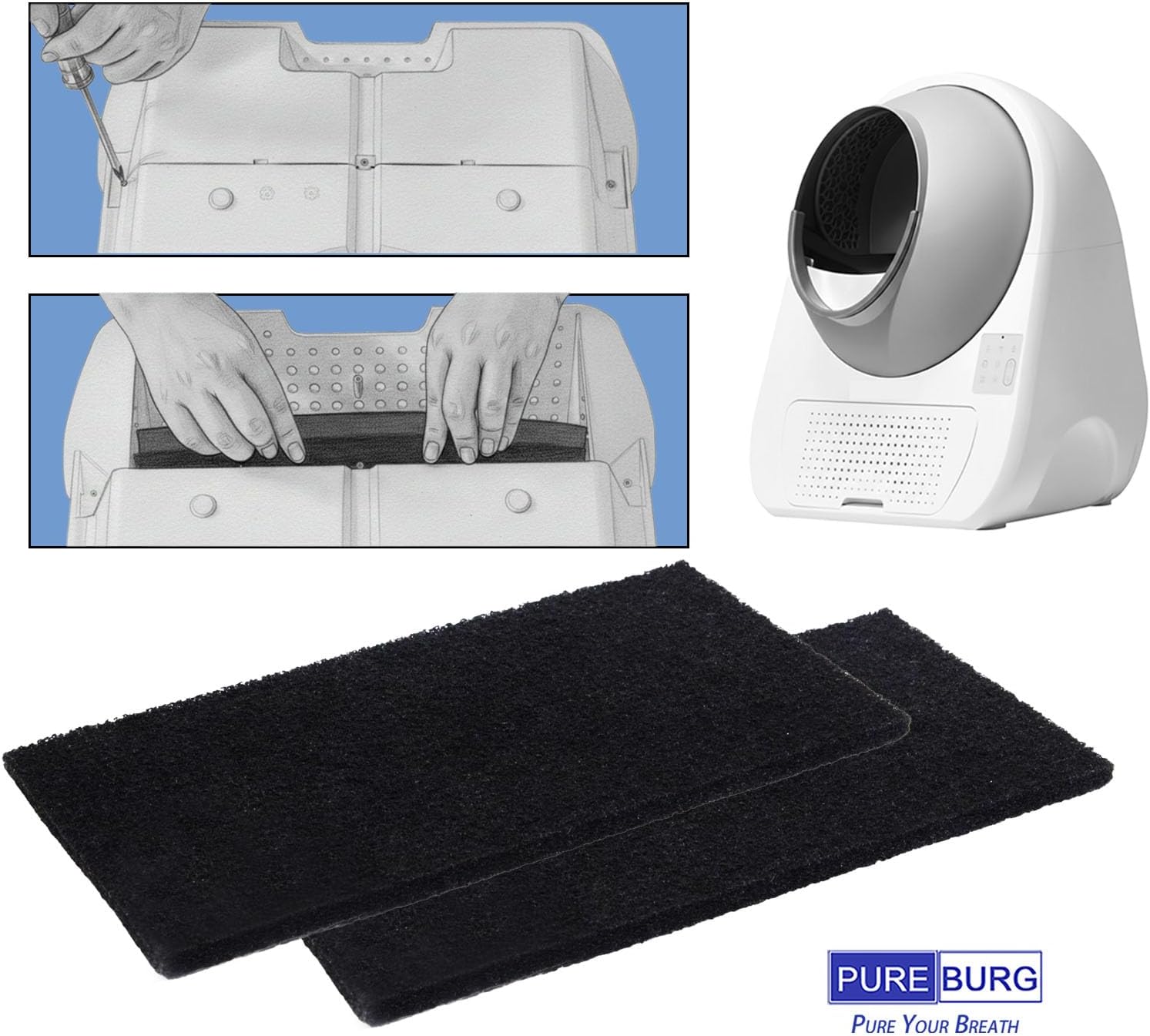 PUREBURG Activated Carbon Filter Compatible with CATLINK Scooper Young, Scooper Luxury PRO & Scooper Ultra Automatic Cat Litter Box, 6-Pack for Air Clean VOCs Reduce Pet Odor image 2