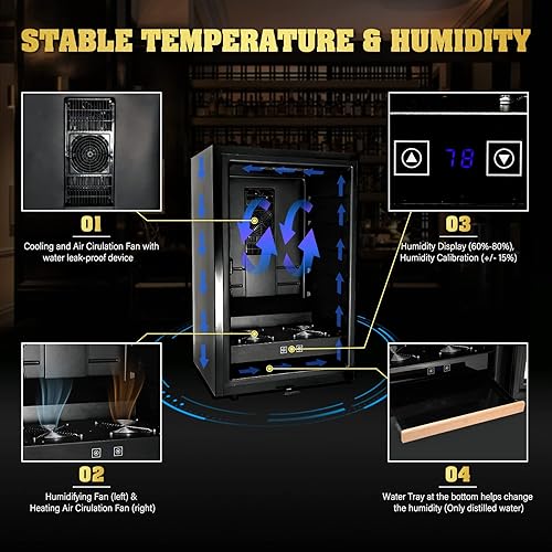 Miniatura 5 de TCFUNDY Humidor eléctrico de 65 litros, sistema de control de temperatura eléctrico de 400 capacidades, calefacción, refrigeración y humedad con