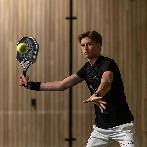 Miniatura 7 de Stiga Raqueta de pádel 18K Cybershape, hoja de fibra de carbono, hoja media defensiva para jugadores controlados de alta velocidad avanzados,