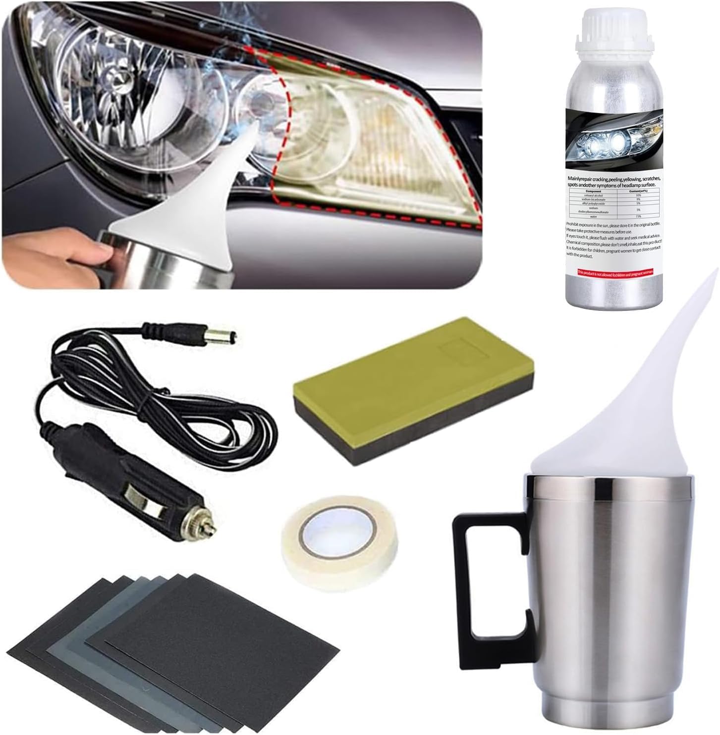 Kit Rénovation Phares NanoBrite Pro – Restaurateur Phares Voiture, Polish + Protection Céramique, Avec Éponge Et Serviette