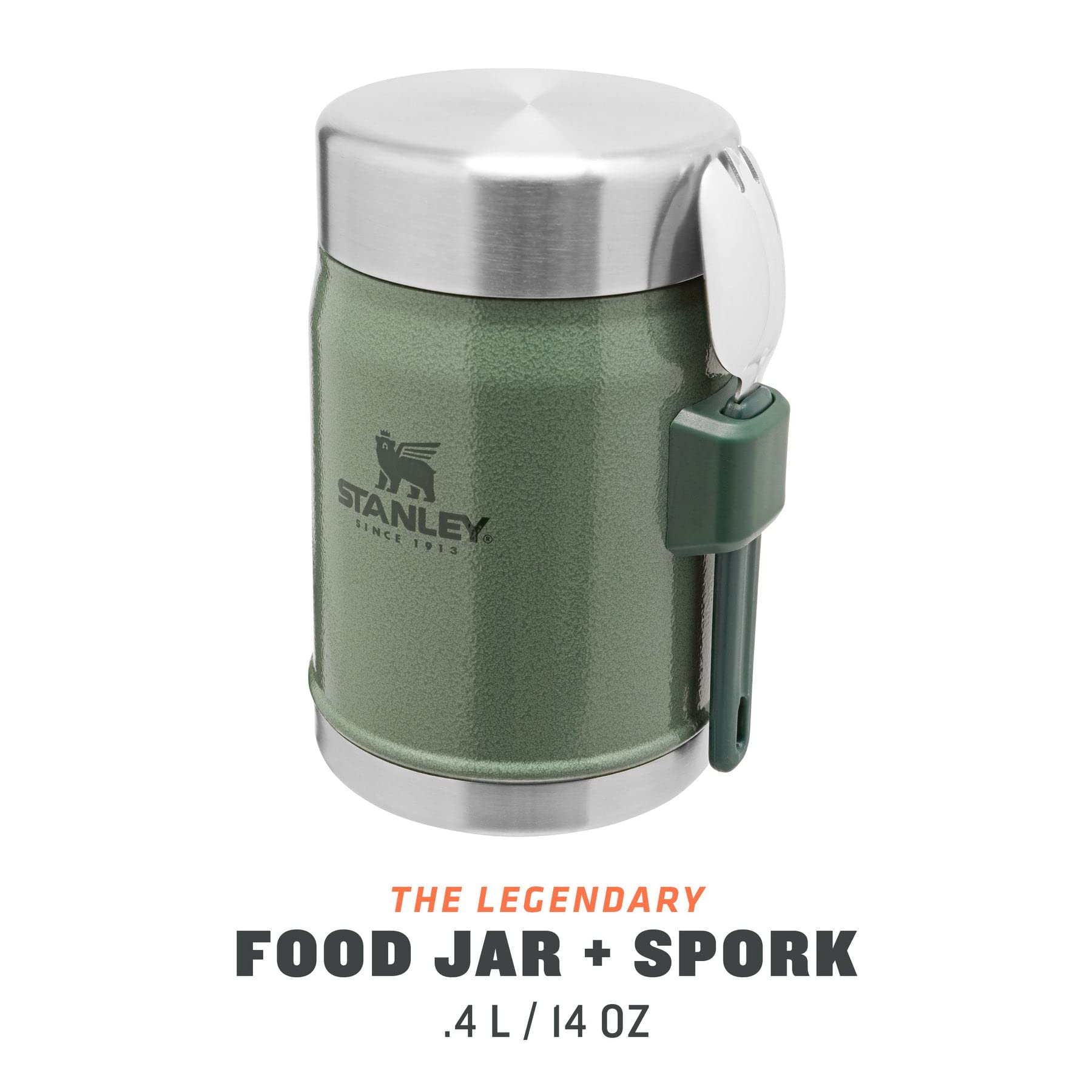 Stanley Classic Legendary Bottle 1L Hammertone Green - Borraccia Termica 1 Litro in Acciaio Inox & Classic Legendary Food Jar 0,4L / 14OZ Hammertone Green – Thermos per Alimenti in Acciaio