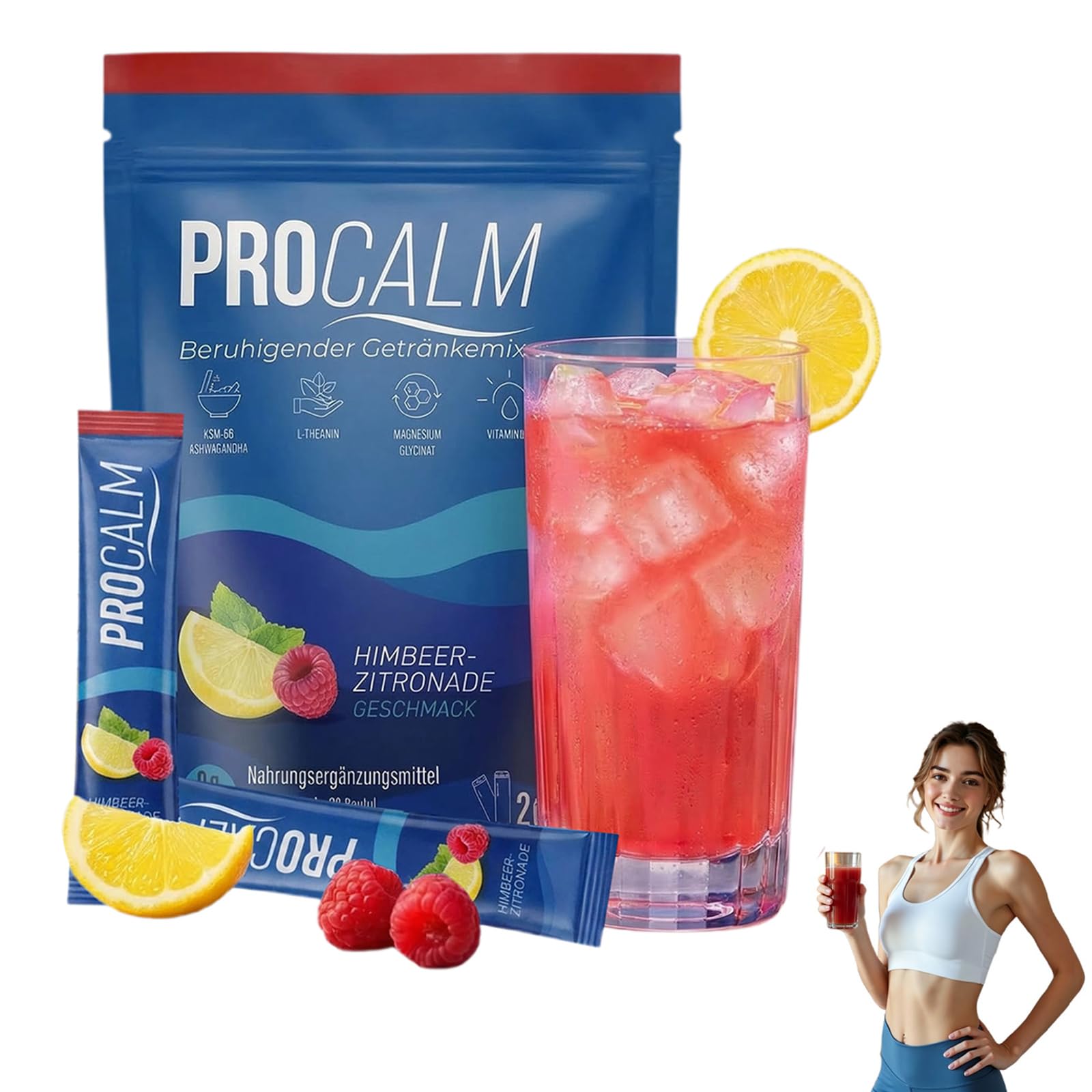 Procalm Cortisol Cocktail Pulver, 20 Stück Cortisol Senken Pulver zum Abnehmen, Cortisol Balance Getränkemix, Konzentration Steigern, Entspannt Bleiben & Stress Natürlich Reduzieren (1)