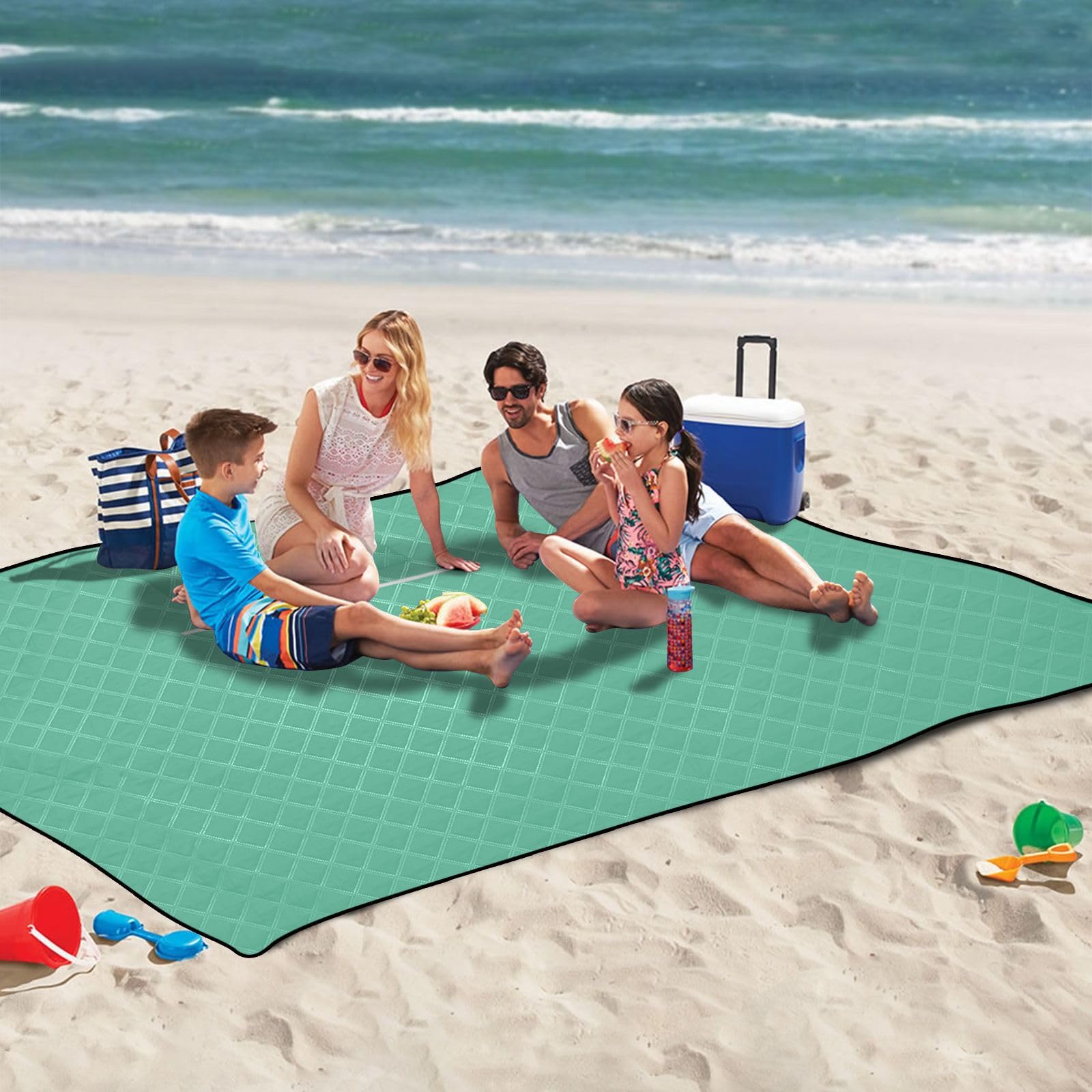 Manta de picnic portátil para adultos, color verde liso, impermeable, accesorios de playa, tamaño mediano, color verde