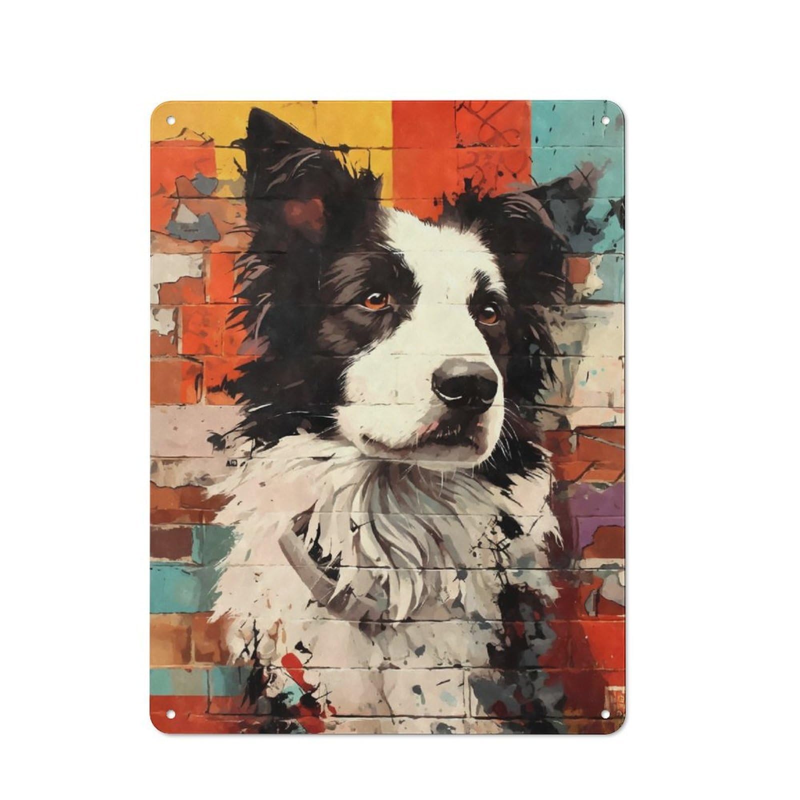 Junmoney Border Collie Graffiti Vintage Tin Wall Plaque 40X30cm For Workshop Wall, A Decorative Christmas Gift For Makers And Diy Enthusiasts