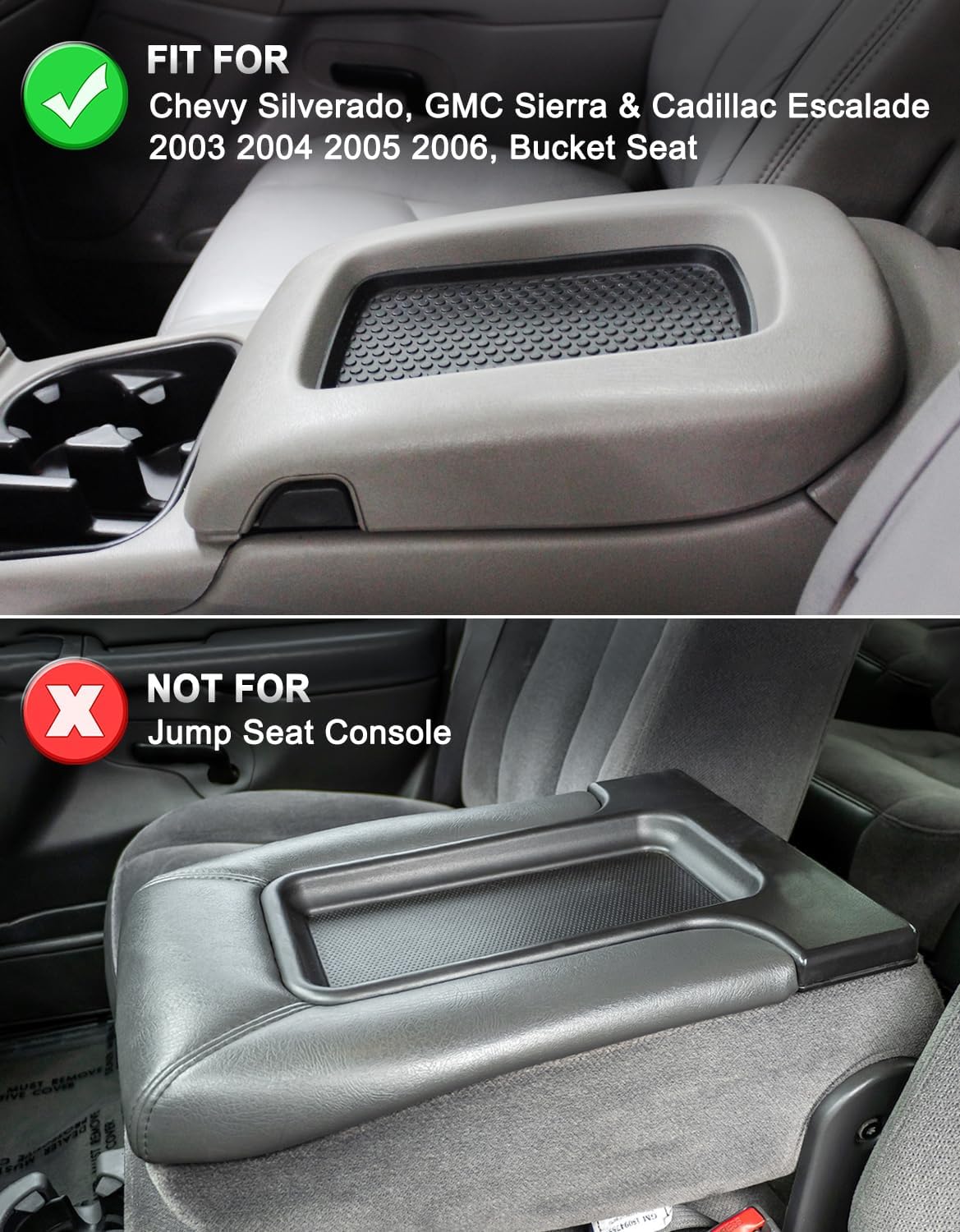 KBH Center Console Armrest Cover for 2003-2006 Chevy Silverado, Tahoe, Suburban, Avalanche & GMC Sierra, Yukon, PU Leather Trim, Arm Rest Cushion Pad, Gray (Fits Bucket Seat Console Only)