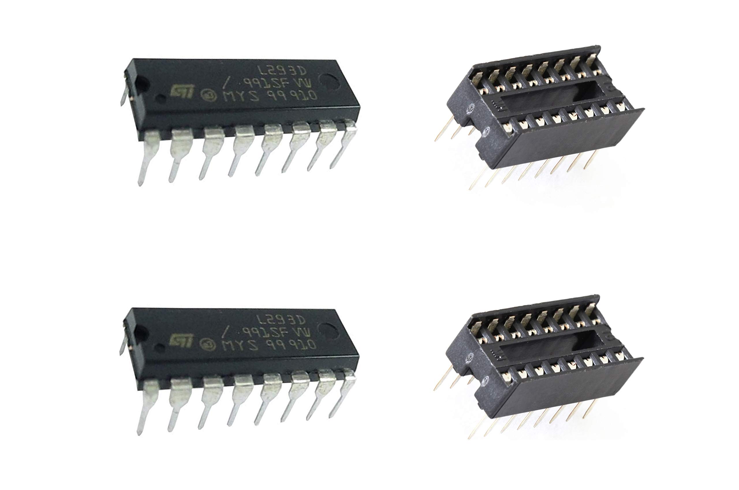 e4u L293D Four Channel H Bridge Moto Driver IC DIP-16 Package + IC Base - 2 Pieces