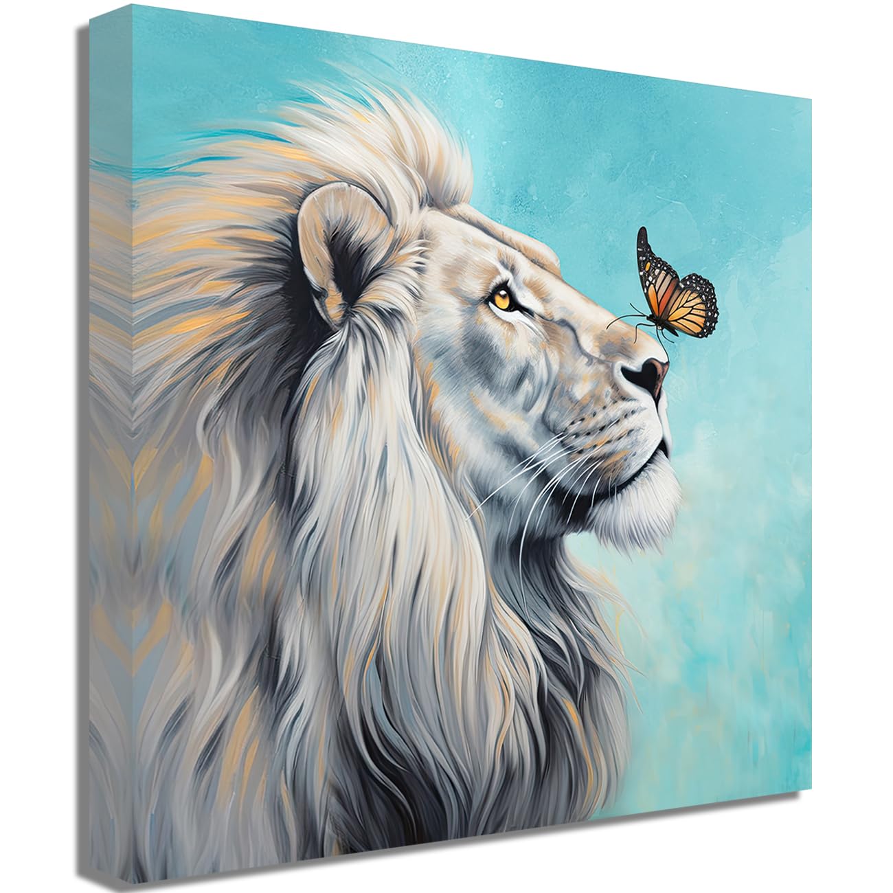 LMYSXAOZ Lion Canvas Wall Art with Butterfly Poster Abstract Pictures Print Colorful Wild Animal Portrait Modern Artwork Home Decor (Lion,28.00" x 28.00")