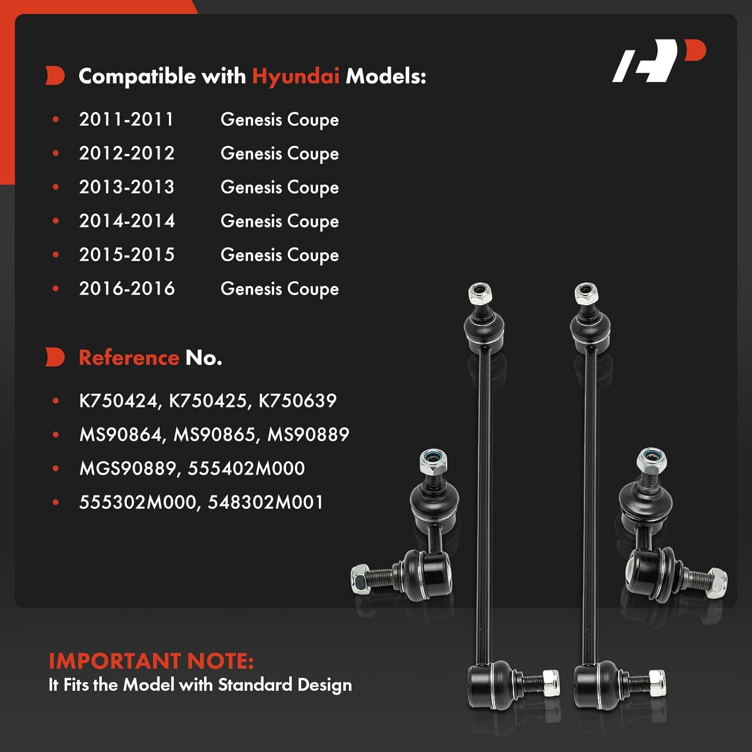 A-Premium Set of 4, Front & Rear Sway Bar Link Stabilizer Link Kit, Compatible with Hyundai Genesis Coupe 2011-2016