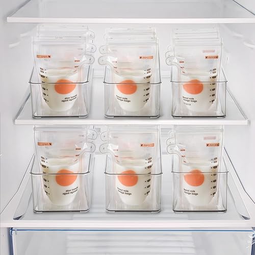 Miniatura 6 de Hudgan 4 recipientes de almacenamiento de leche materna para refrigerador, contenedores organizadores transparentes para bolsas de leche,
