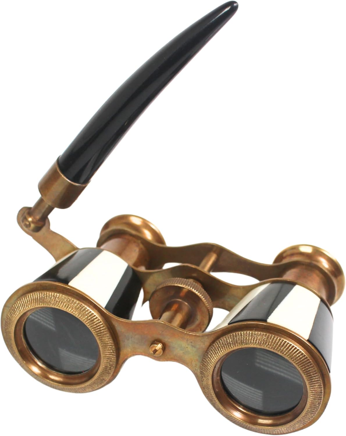 Luxury Opera Glasses with Handle – Vintage Brass Theater Binoculars with Black & White Enamel – Retro Collectible for Concerts, Gifts & Home Decor