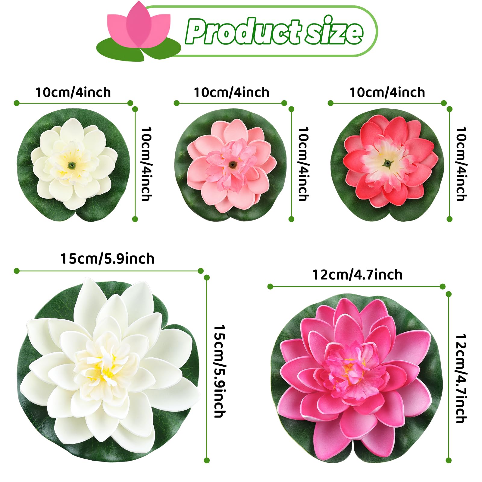 QUOZUO 10 pezzi di fiori di loto artificiali in schiuma, piante acquatiche galleggianti, ninfee artificiali, piante di giglio d'acqua, fiori di loto per acquario, terrazzo, giardino, piscina (rosso