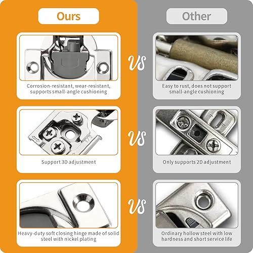 Miniatura 53 de Chibery 50 Pack 1-5/16" Overlay 3D Soft Close Concealed Hinge for Face Frame Door, Smooth Slow Self Closing Hinges, Satin Nickel, Hidden 105° Open