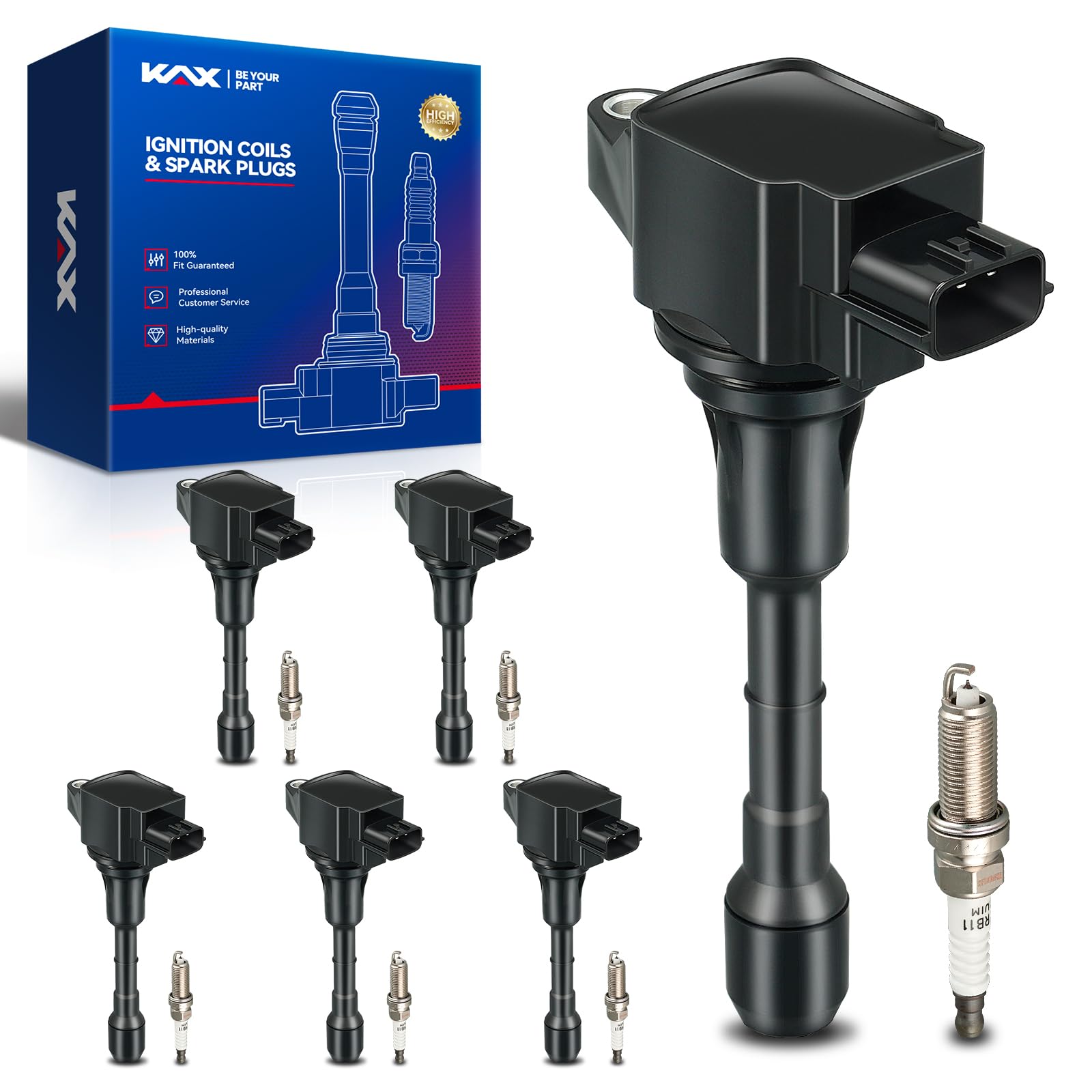 KAX OEM Performance Set of 6 UF550 Ignition Coils & Double Iridium Spark Plug Compatible with Nissan Pathfinder Murano Maxima 350Z Quest Altima INFINITI QX60 JX35 G35 EX35 G25 FX35 Q50 M35 M35h Q70 6*UF550 Ignition Coils & 6*1406 Spark Plug