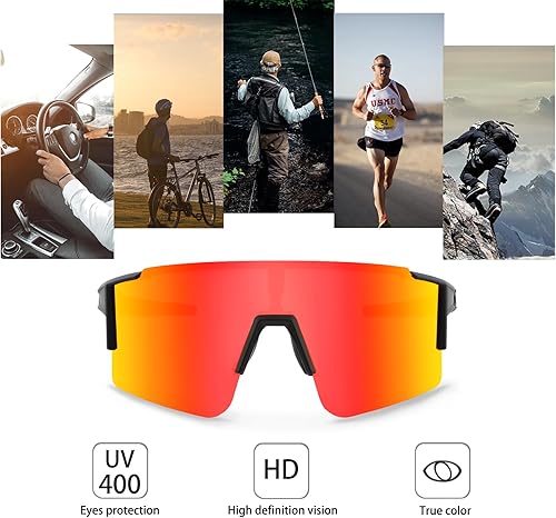 Miniatura 5 de OULAIQI Gafas de sol de ciclismo, polarizadas, para hombres y mujeres, con 1 lente o 3 lentes intercambiables, gafas de béisbol