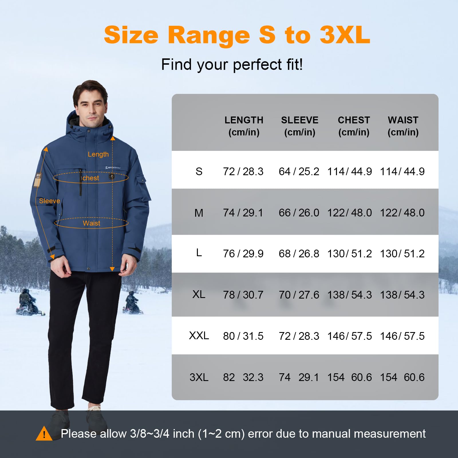 Chaqueta Calefactable Hombre con Batería 7,4V 12000mAh, 6 Zonas de Calor, Impermeable Antiviento para Ski Senderismo Camping
