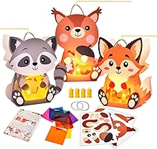 Herenear 3 Homemade Lanterns for Kids, St Martin Lantern, Fox, Squirrel and Raccoon Shaped Lanterns with Sticks, Lantern Parade for Boys and Girls Age 3, 4, 5, 6, 7, 8 Years Old