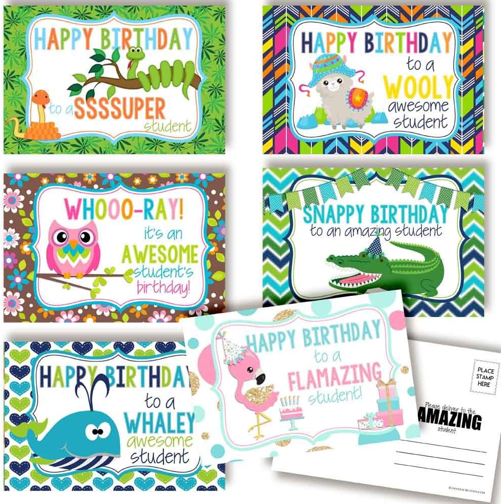 Awesome Animals Themed Happy Birthday From Teacher To Student Blank Postcards, 4"x6" Fill In Notecards (6 different designs) by AmandaCreation (30)