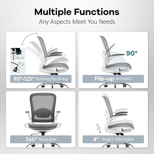 Miniatura 5 de Silla de oficina, asiento de malla, silla de escritorio ergonómica con soporte lumbar ajustable, respaldo alto para computadora Chai r con