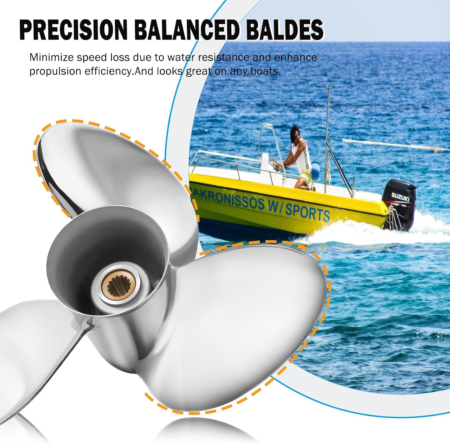 Upgrade 16 X 17 OEM 990C0-00810-17P Stainless Steel Outboard Boat Propeller Fit Suzuki Engines DT/DF150/175/200/225HP DF250/300HP 15 Spline Tooth 3 Blades RH