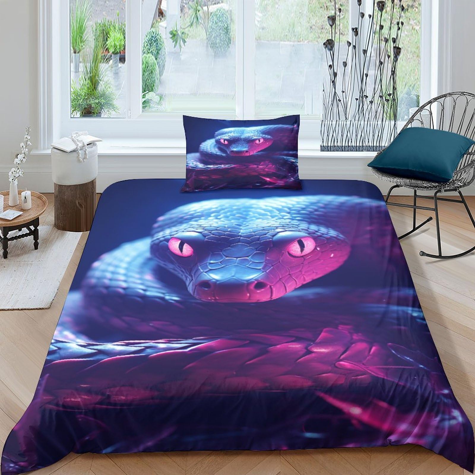 Housse de couette enfant imprimé serpent pour lit simple en microfibre