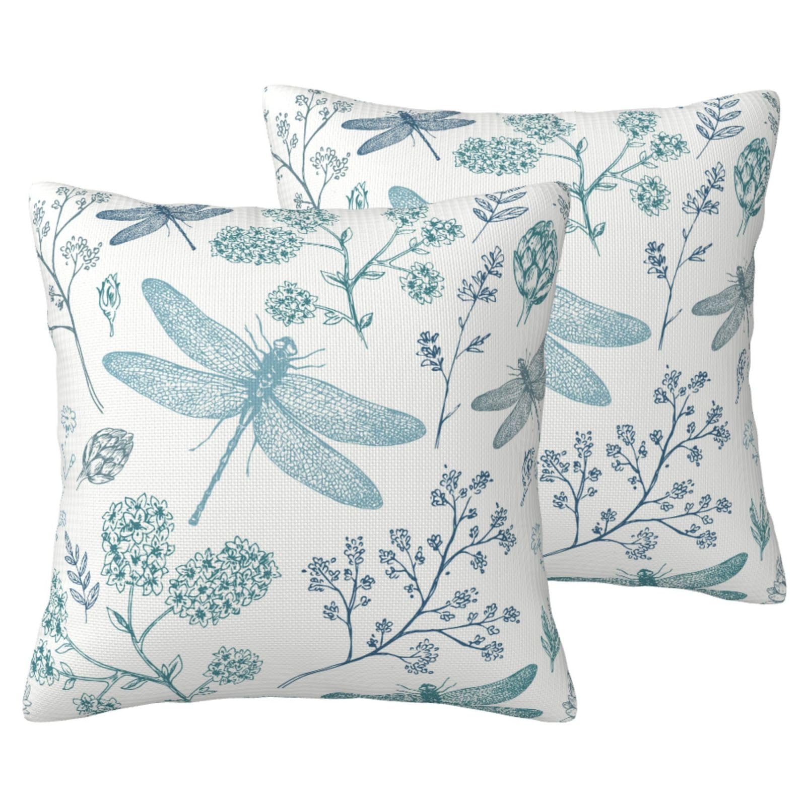 Housses de coussin effet lin anti-froissement imprimé libellule pour rénover vos vieux fauteuils