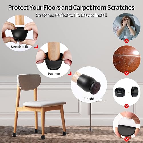 Miniatura 7 de 24 protectores de suelo para patas de silla para suelos de madera dura, almohadillas de fieltro para muebles, fundas para patas de silla,