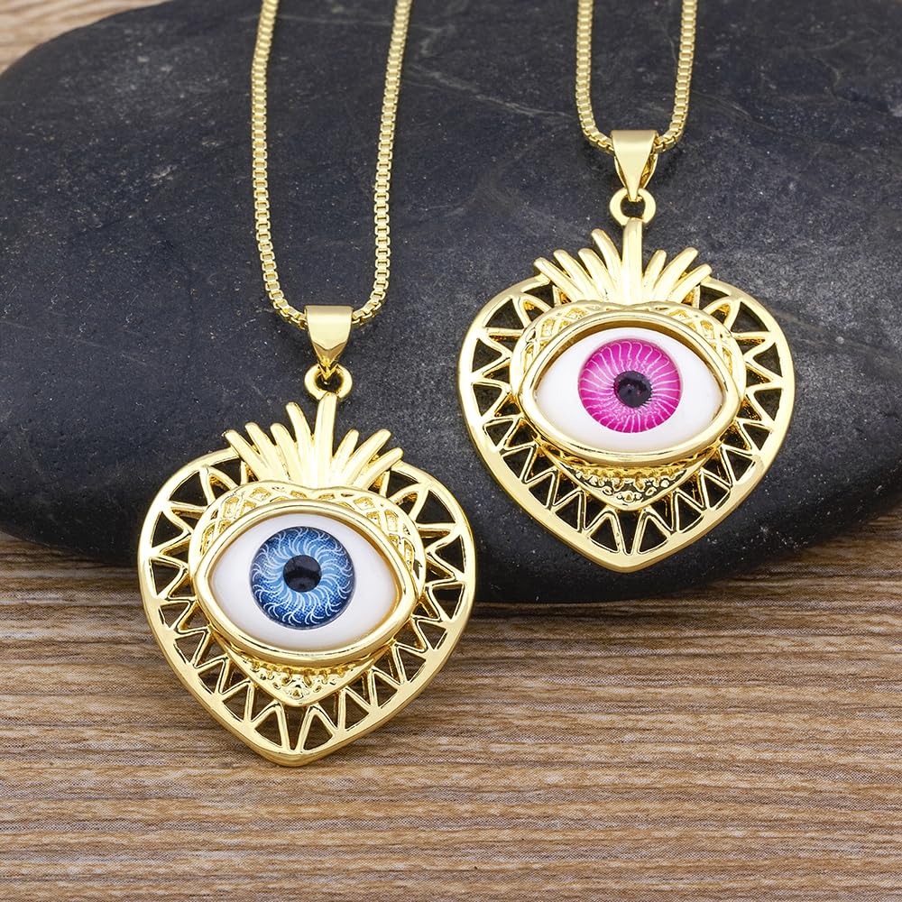 Accesorios para niñas, colgante chapado en oro con incrustaciones de ojo turco en forma de corazón, joyería para mujer, collar de regalos románticos para fiesta de compromiso