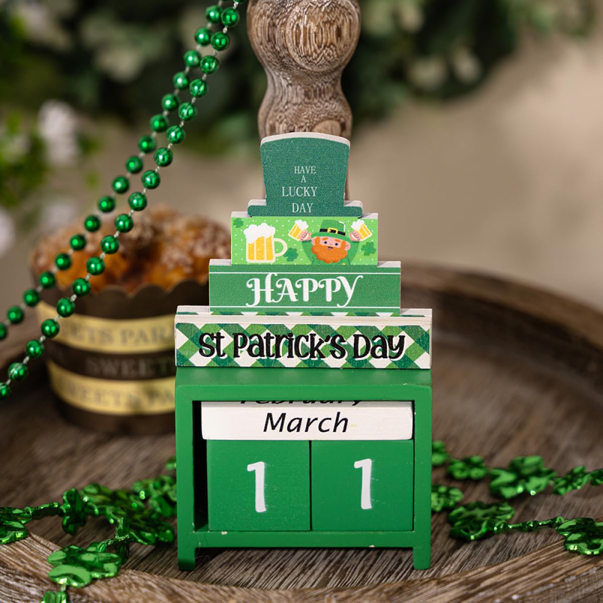 TOPBATHY 5piezas Calendario De Madera Para Día De San Patricio Decoración De Escritorio Festiva Accesorio De Regresiva De Madera Para Día De San Patricio Único Para y Familia