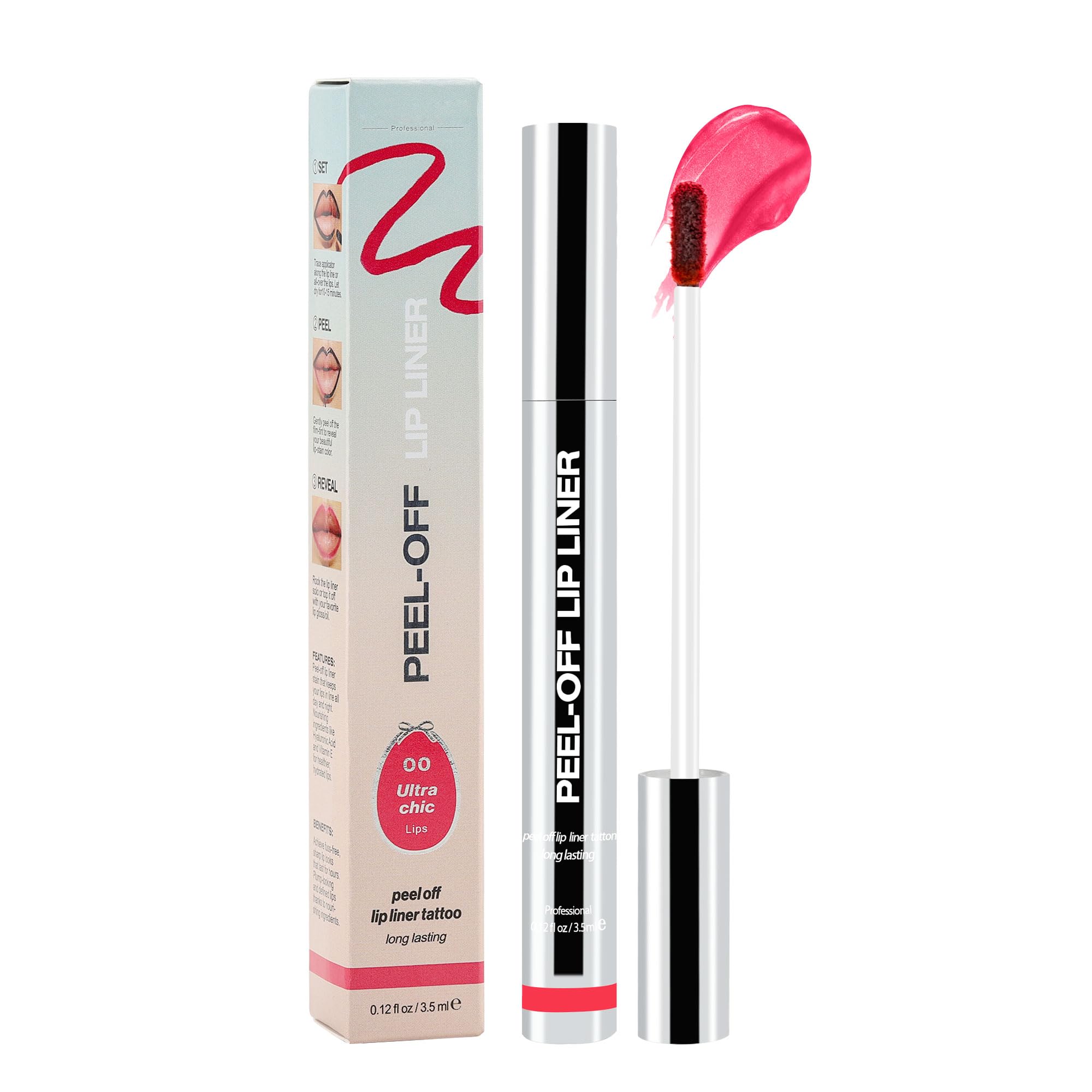 Peel Off Lip Liner Stain, Long Lasting Matte Lip Tattoo Makeup, Highly Pigmented Color, Smudge-Proof, Transfer-Proof, Waterproof, Suitable for All Skin Types, Nectar Pink