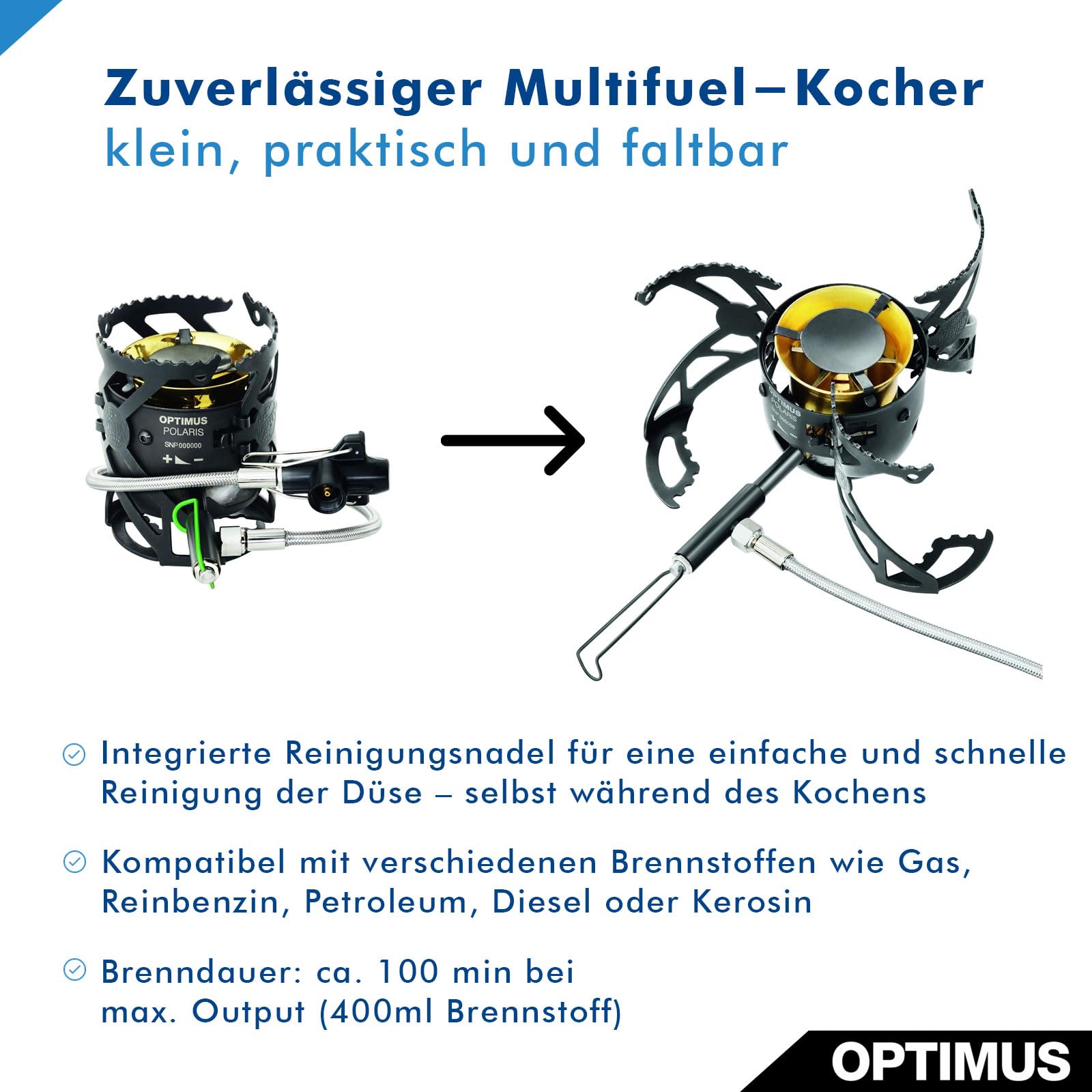 Optimus Tactical Polaris Kocher, Schwarz, 140 x 80 x Ø 65 mm