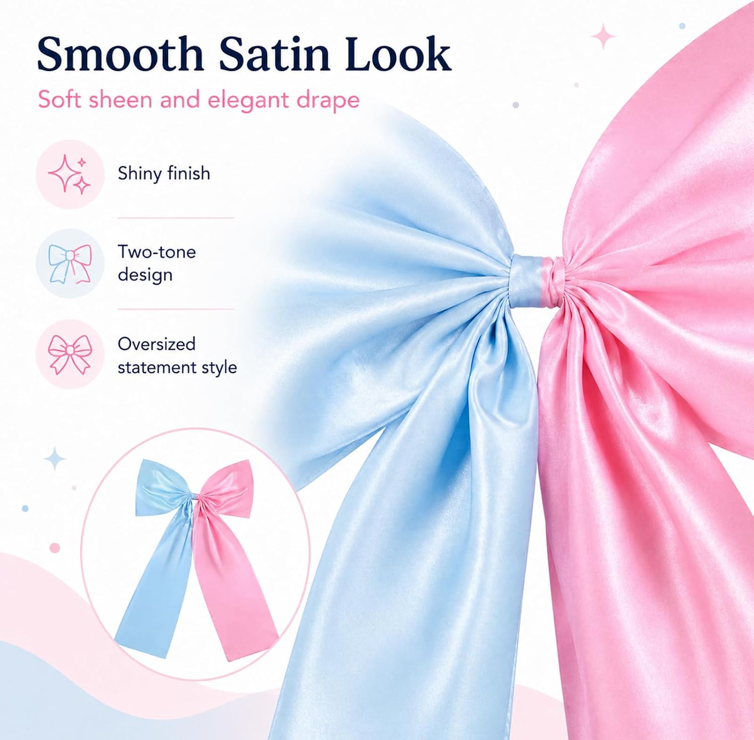 Gender Reveal Decorations, Pink and Blue Satin Bow, 25 x 37 in | 25 x 37 inch satin bow for doors, backdrops, garlands and baby shower reveal party decor