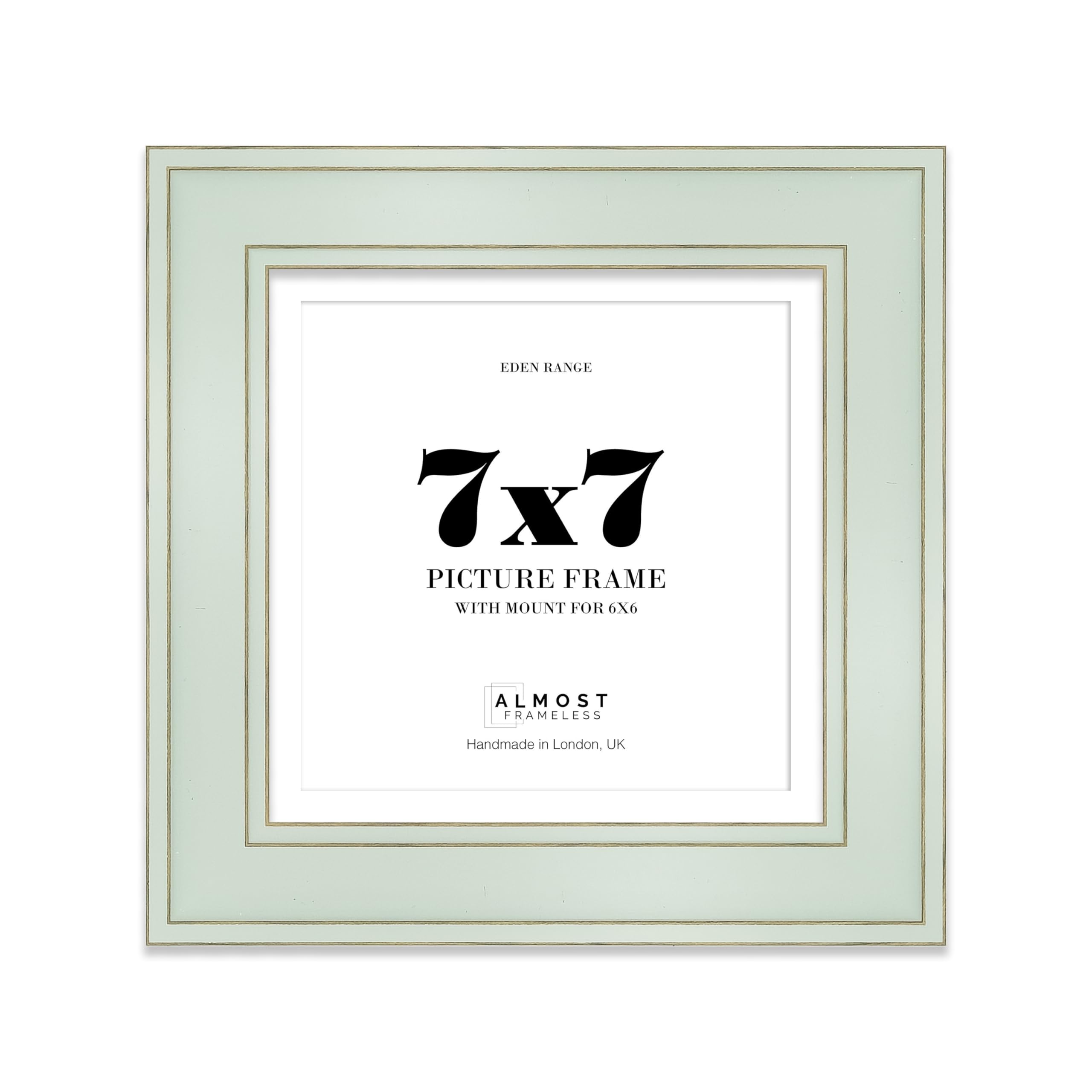 7x7" Sage Green Square Picture Frame with 6x6" Mount - Shabby Chic Photo Frame with Distressed Finish, Gold Trim, Wall Hooks and Kickstand, 37mm Edge - 1 Pack