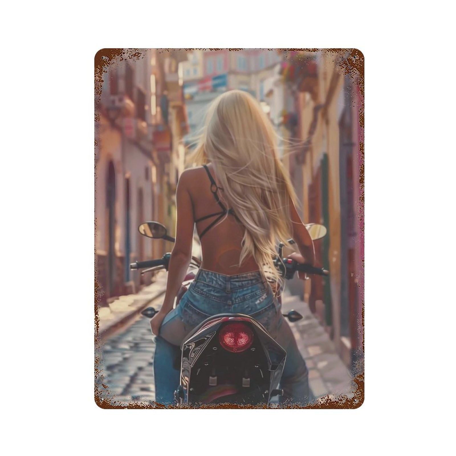 FHUYEURHRY Biker Woman 02 Wall Decor Retro Iron Vintage Art Metal Tin Sign Poster Modern Home Cofffee Club Art Bar Shop Decorations Style 40x30cm
