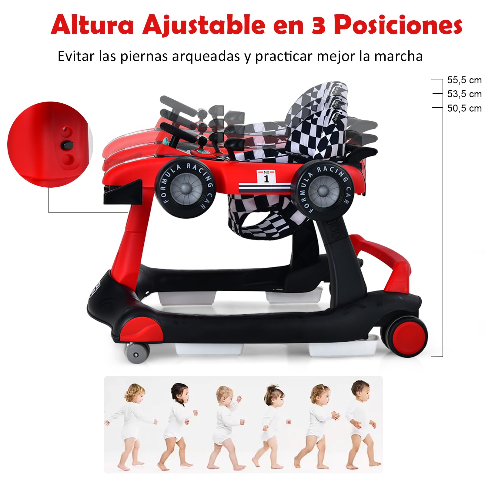 GOPLUS Andador Bebes 4 en 1, Andador Plegable con Altura Ajustable en 3 Niveles, Ruedas de Velocidad Regulable y Cojín Extraíble, Tacatá para Bebé 6-18 Meses con Luces, Música y Volante (Rojo) — view 9