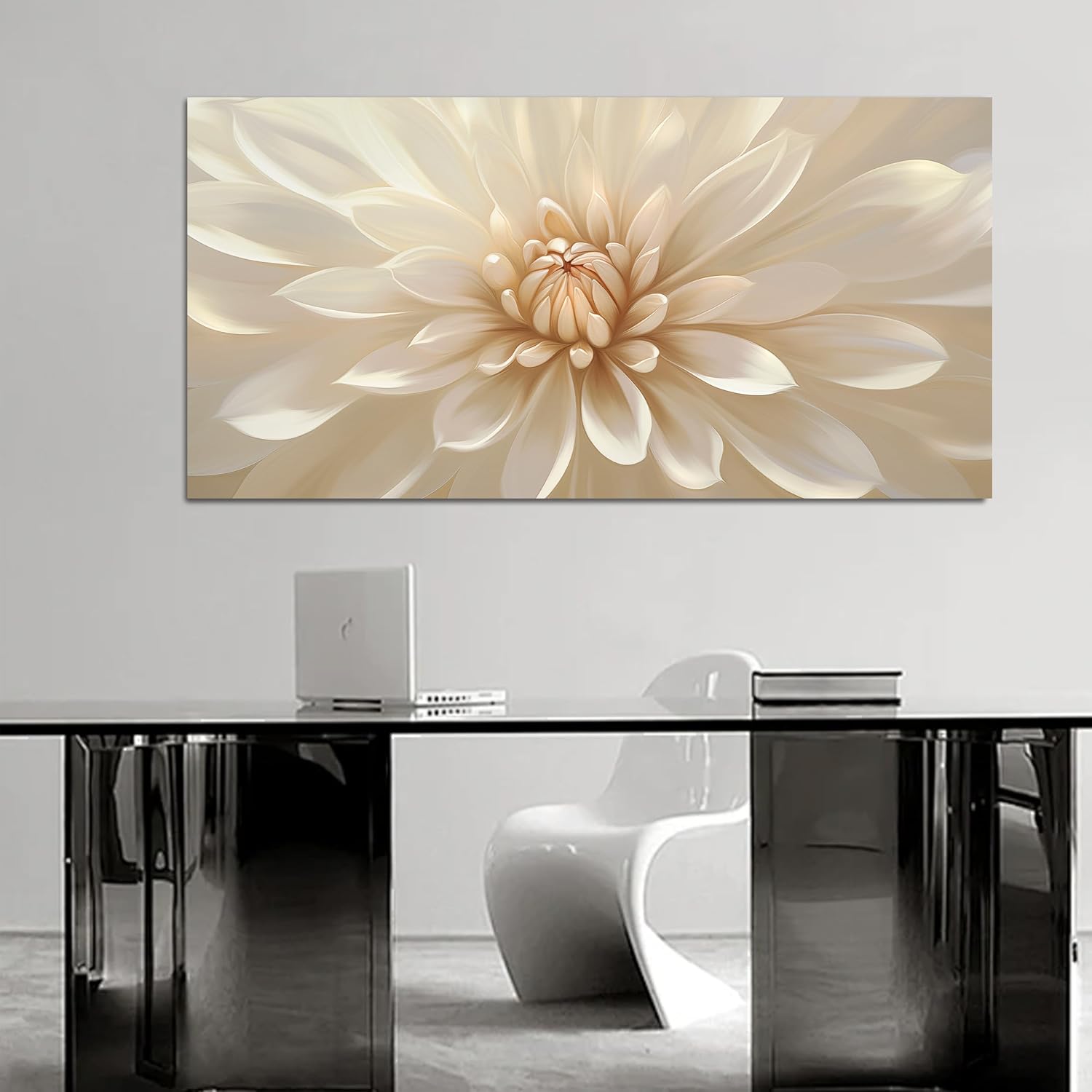 Trogonup Large Floral Canvas Wall Art for Living Room Modern White Gold Flower Botanical Landscape Artwork for Teen Girl’s Room Bedroom Office Kitchen 20x40 Inch