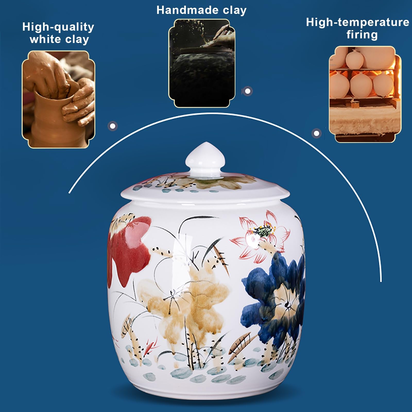 Chiński ceramiczny słoik na ryż, pojemnik do przechowywania żywności, duży dozownik ziarna z pokrywką, ceramiczne pojemniki wiadro na płatki śniadaniowe, mąkę, cukier, kawę, karmę dla zwierząt