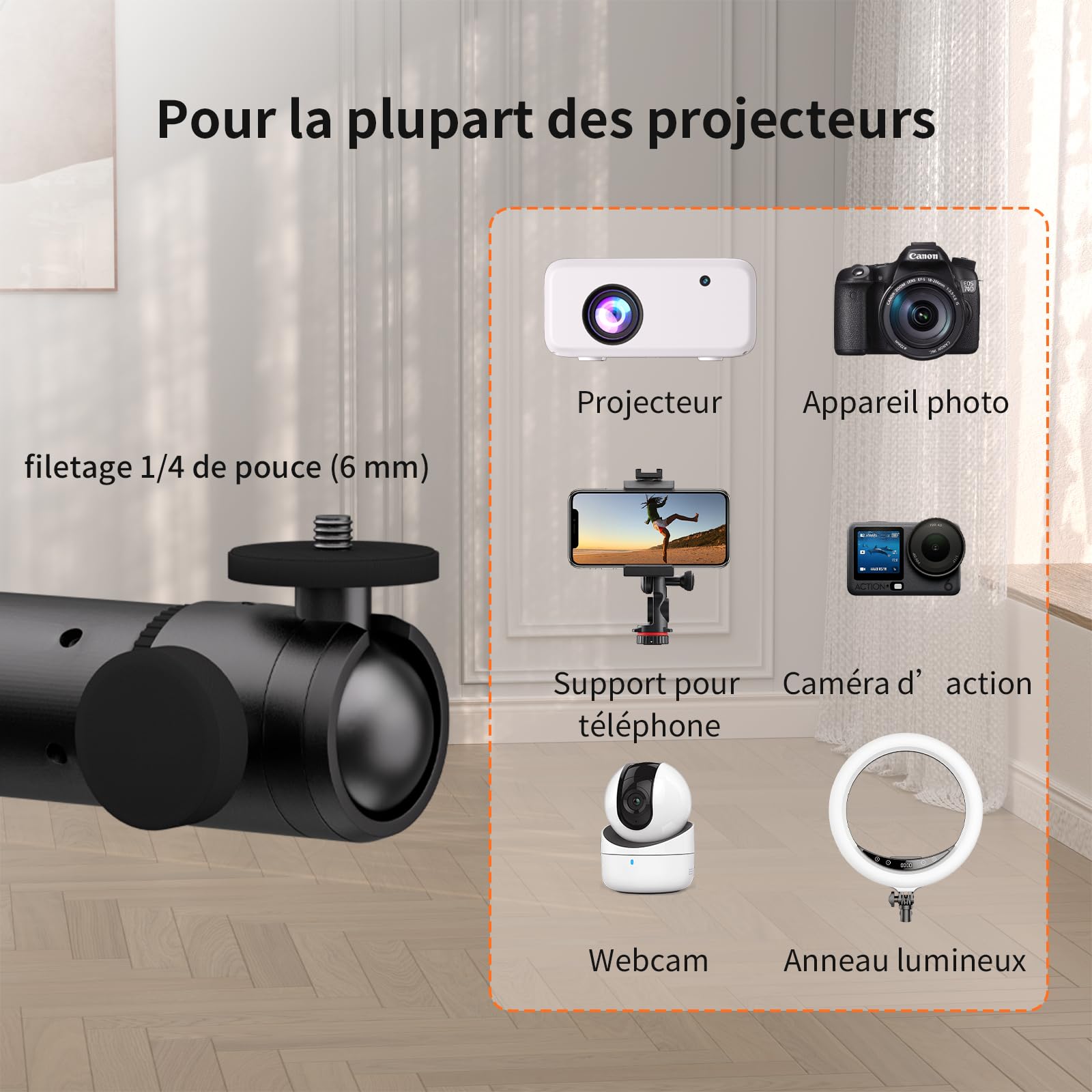 VISULAPEX Supporto per proiettore altezza regolabile 80-145 cm con rotazione a 360°, supporto proiettore da terra capacità di carico 10 kg, compatibile con proiettori, fotocamere e webcam