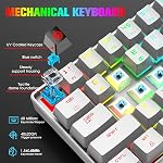 60% RGB Clavier et souris de jeu mécanique,68 Clés, Interrupteurs bleus, Câble de type C amovible,TKL Clavier avec deux capuchons magiques, Léger RGB 12000DPI Souris de jeu en nid d'abeille, coussin de souris (blanc)