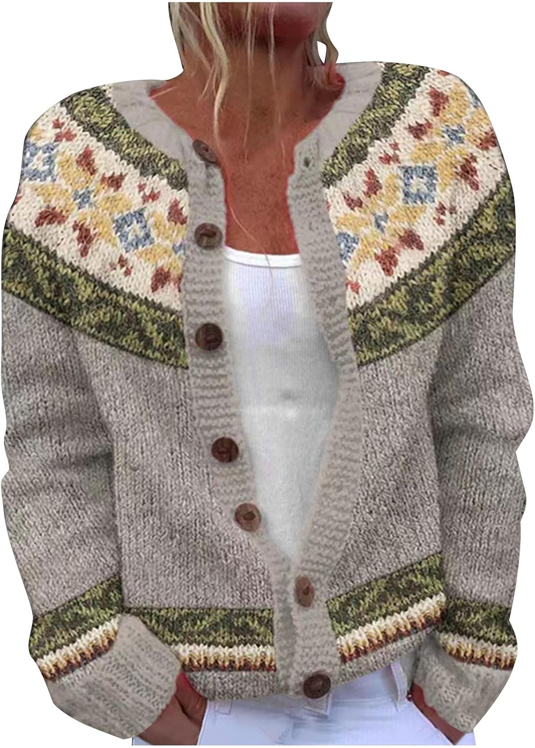 Cardigan Sweaters for Women Fair Isle Fall Winter Retro Sweater Tops Long Sleeve Open Front Button Down Knit Coats