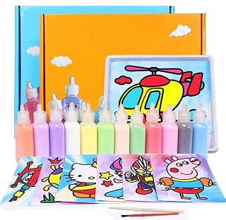 Anxus Sand Painting Kit for Kids, Complete Sand Painting Tool, 12 Colored Sand Paintings with 24 Sand Paintings, Brush, Wooden Pen, Sand Table, DIY Sand Art. Children's Favorite Gifts