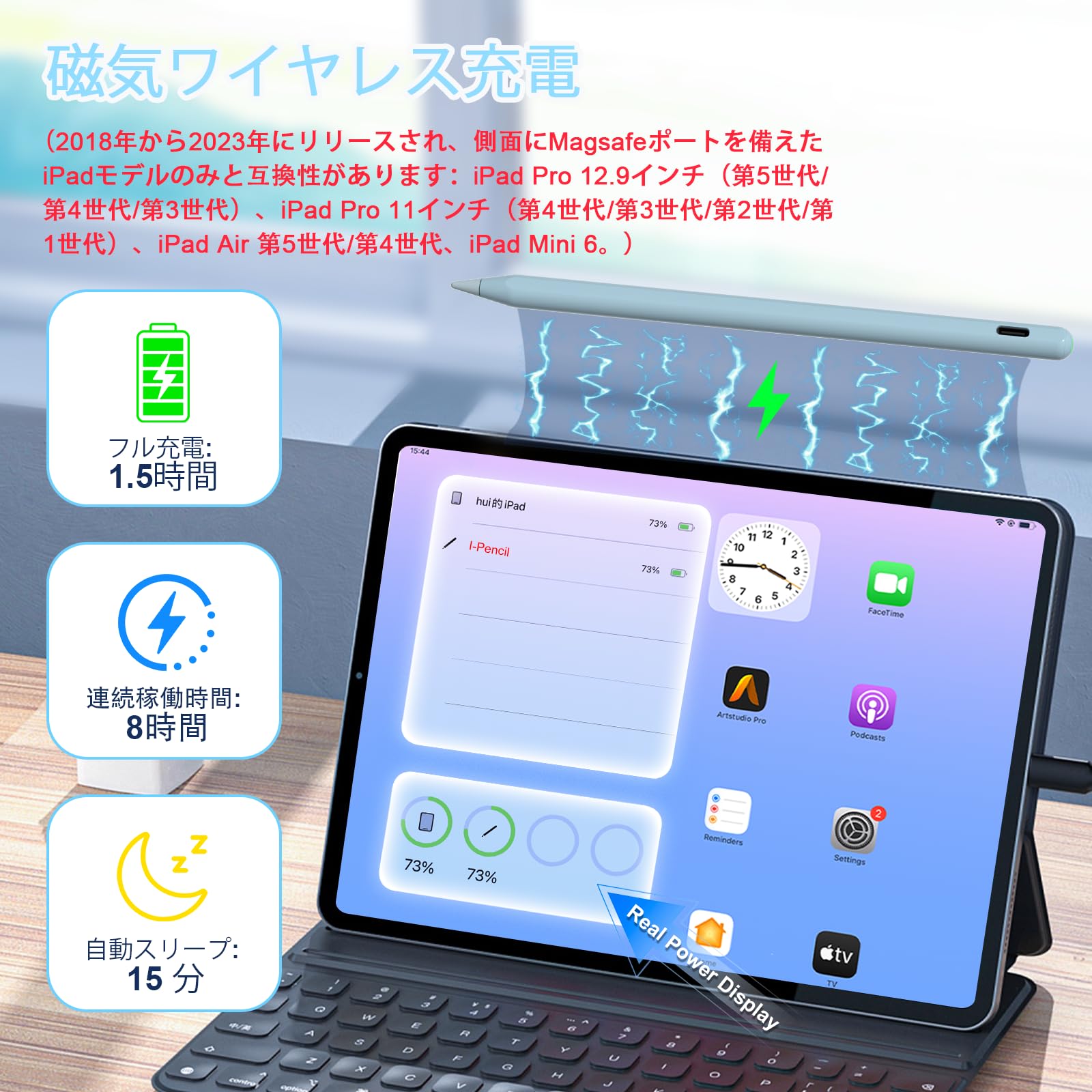 Amazon | Pencil 第2世代 iPad 2018-2024用 磁気ワイヤレス充電付き