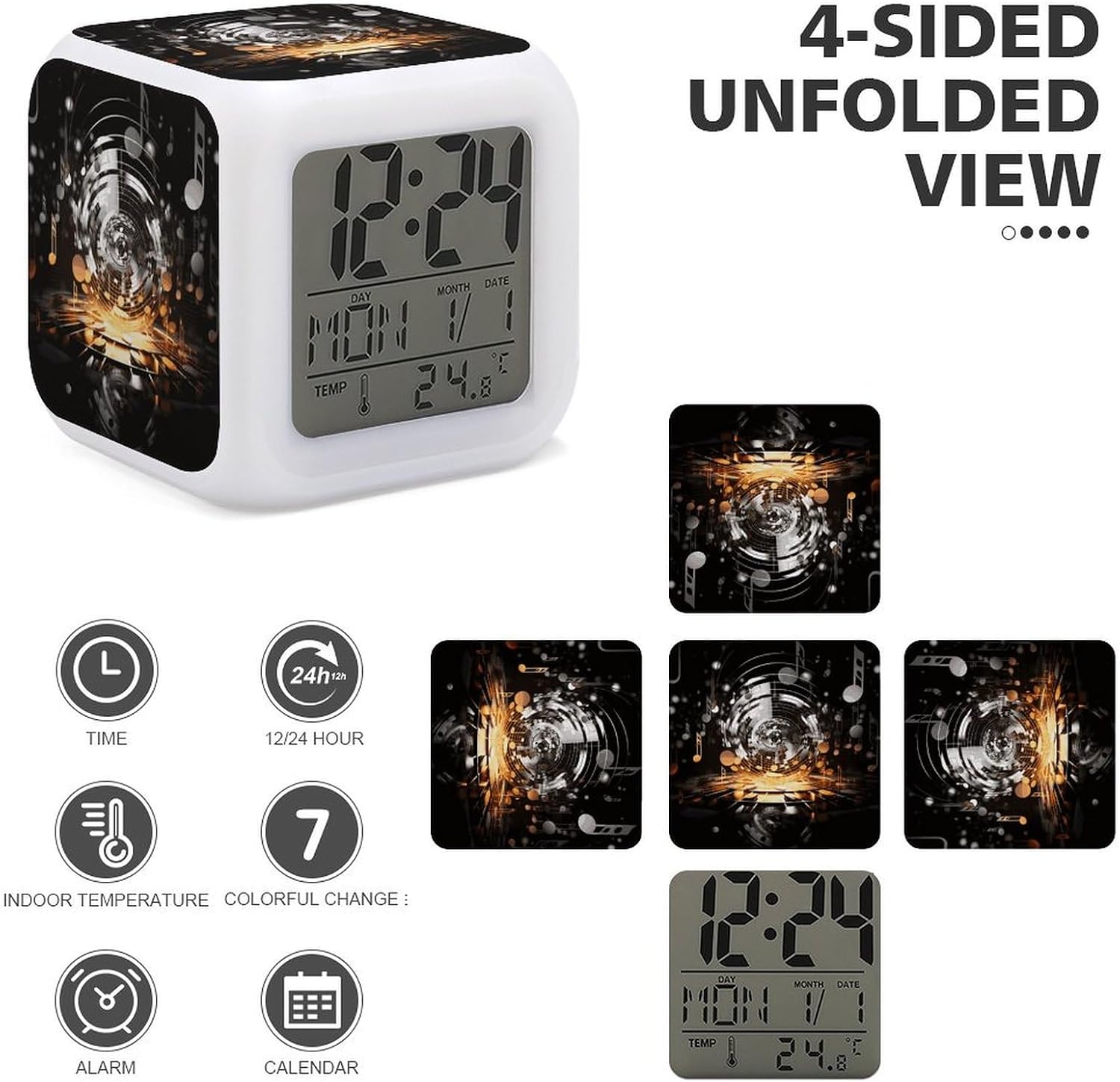 Musical Theme Music Clefs Alarm Clock Night Light Alarms for Bedroom Smart Digital Alarm Clock LED Display Clocks with 7 Colorful Ambient Lights Sleep Timer for Heavy Sleepers Simple Operation image 4