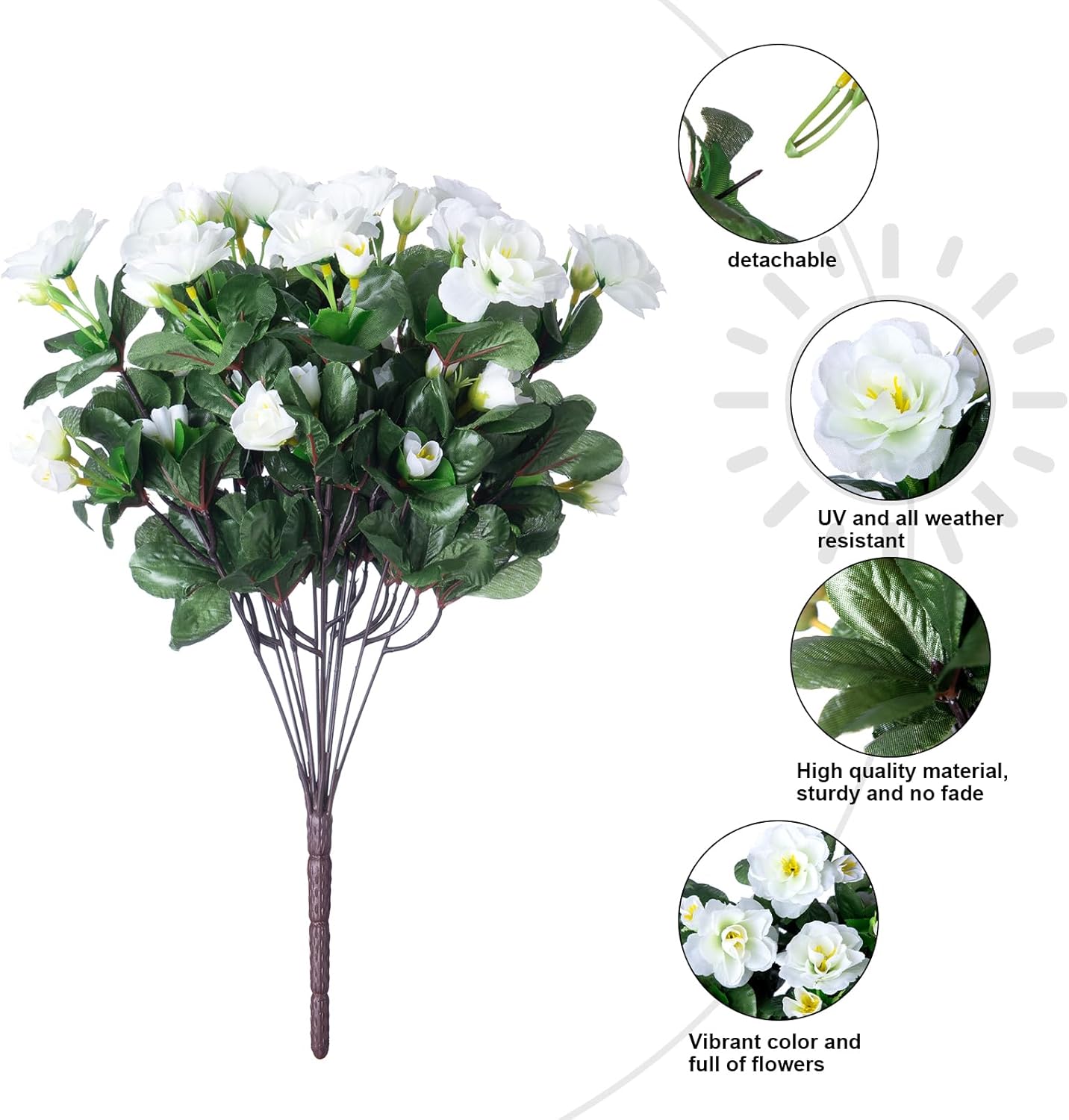 HyeFlora Artificial Fake Flowers Plants for Outdoor Outside Spring Decoration, Faux Silk White Camellia UV Resistant Realistic for Front Door Porch Planter Pot Patio Balcony, 3 Large Bundles - Image 4