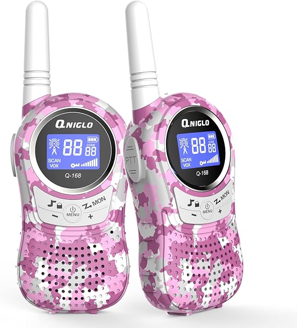 QNIGLO Kids Walkie Talkies for Girls, PMR 446MHZ Walkie Talkies for Kids with 8 Channels Long Range for Kids Outdoor Camping, Toys Gifts for Girls, Boys Tolder(Pink)