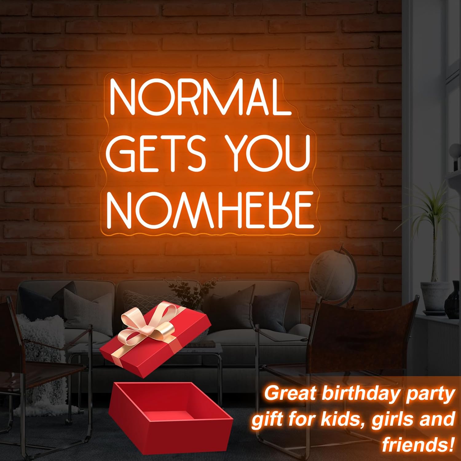 NORMAL GETS YOU NOWHERE Neon Sign, Light Office, Interior Design, Unique Gift, Quote Wall Art Led Light, Affirmation Neon Light for Beauty Salon Home, Party, Gift, Office, Bedroom, Man Cave-Orange-16.5"x12.2"