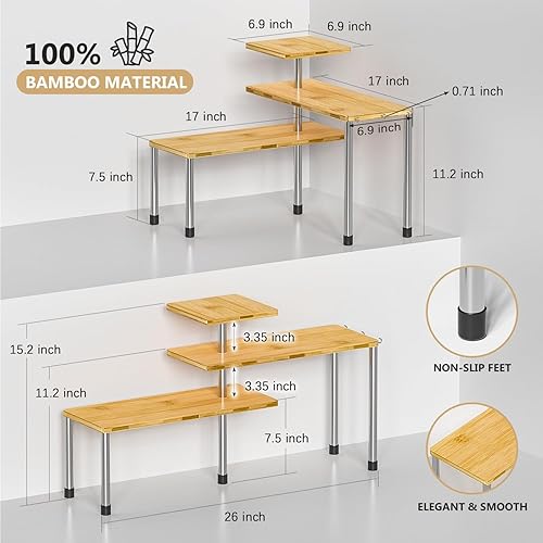 Miniatura 6 de Organizador de encimera, estante esquinero móvil de 3 niveles para encimera de cocina, baño, estante de especias de bambú, área de café, estante de
