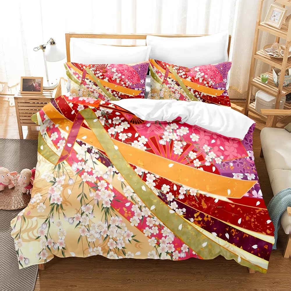 Parure de lit à imprimé floral rouge en taille 240x260 cm pour un style printanier