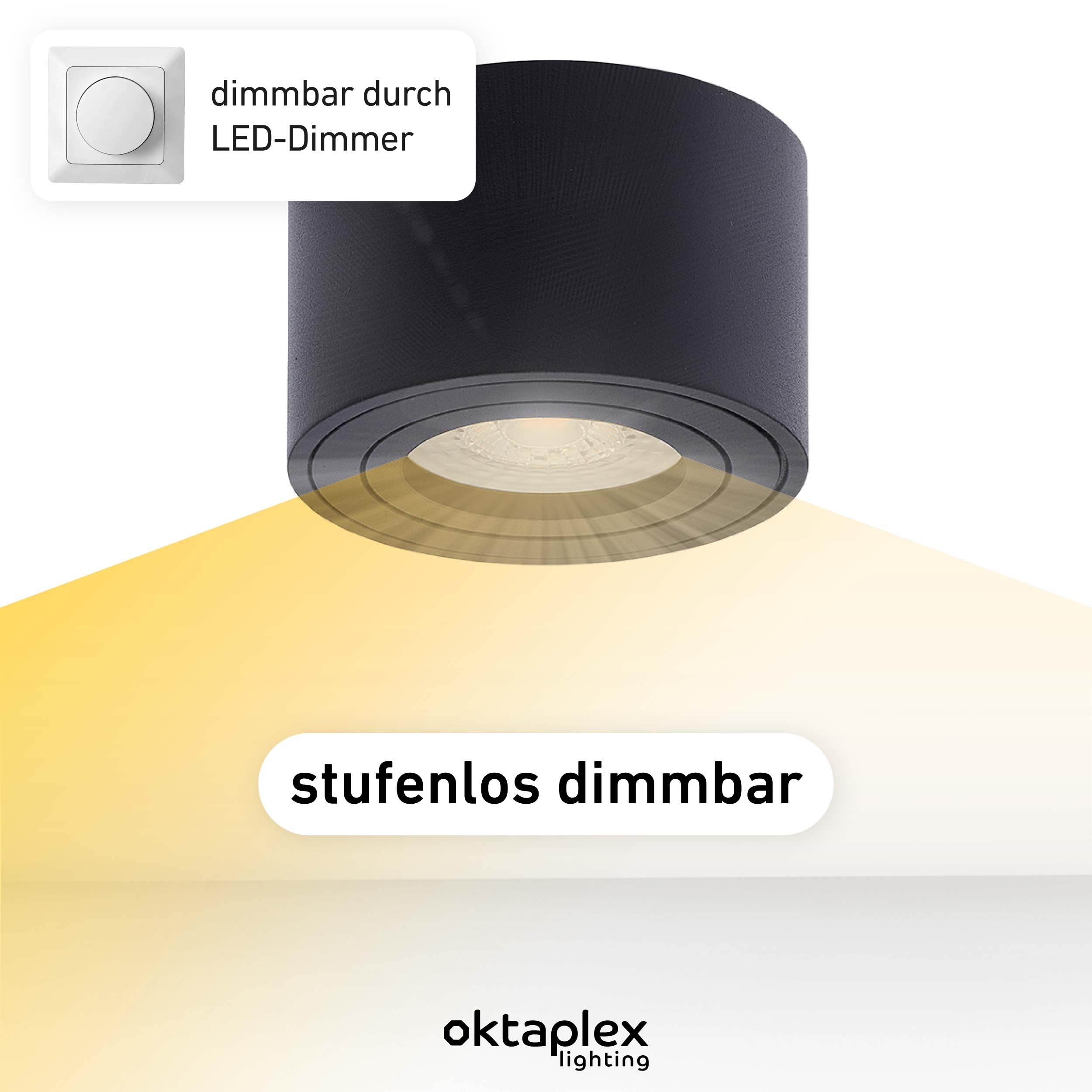 Oktaplex Lile - Foco empotrable (6 unidades, módulo LED, intensidad regulable, 4,9 W), color negro | 230 V, 2700 K, luz blanca cálida, 80 x 50 mm, de aluminio, orientable