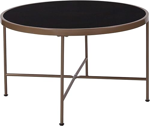 Flash Furniture Chelsea Collection - Mesa de centro de cristal negro con marco dorado mate